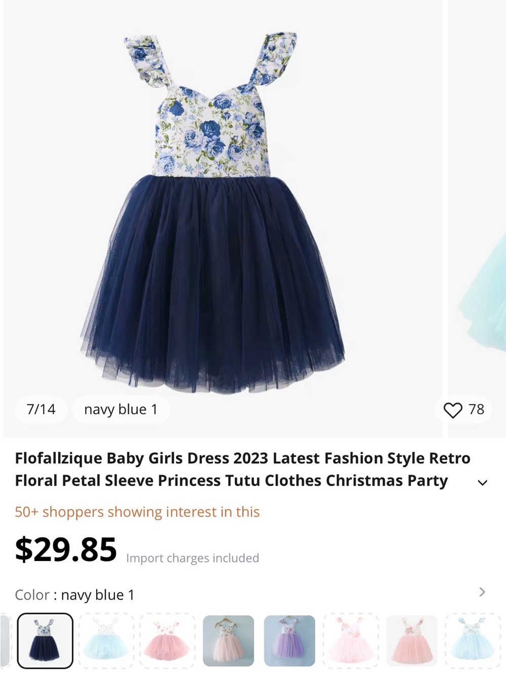 Girls Navy Tulle Floral Bodice Dress